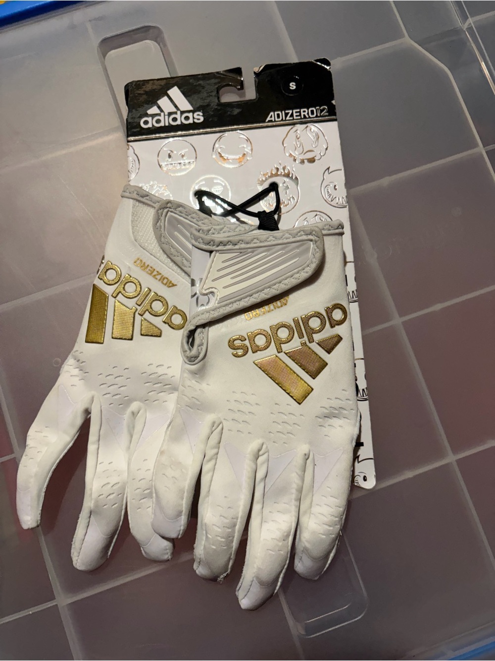 adidas White and Gold Football Gloves - adult